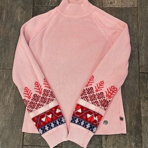 The North Face Pink Turtle Neck Sweater with Red Pattern